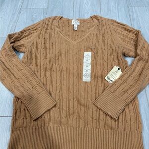 St. John's Bay Women's Cable Knit V-Neck Sweater - Camel